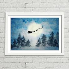 Load image into Gallery viewer, Santa Claus Reindeer Snow Watercolour Painting
