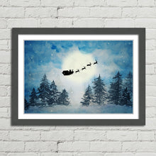 Load image into Gallery viewer, Santa Claus Reindeer Snow Watercolour Painting
