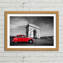 Load image into Gallery viewer, Red Citroen 2CV at Arc de Triomphe Paris
