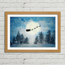 Load image into Gallery viewer, Santa Claus Reindeer Snow Watercolour Painting
