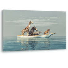 Load image into Gallery viewer, Wild Animals in a Boat Funny Lion Giraffe Canvas Wall Art Picture Print
