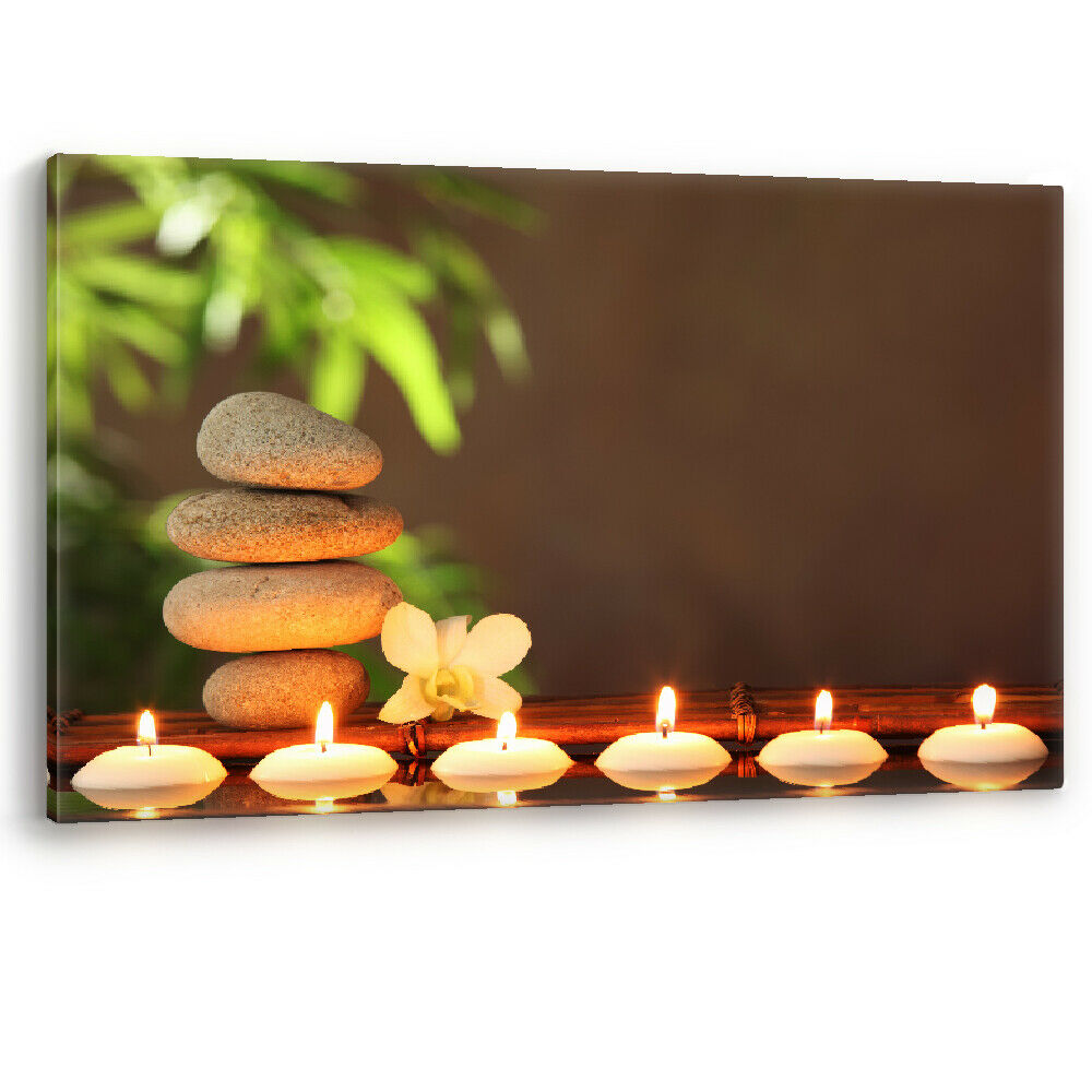 Spa Zen Stones Aromatherapy Candles Beauty Framed Canvas Wall Art Picture Print