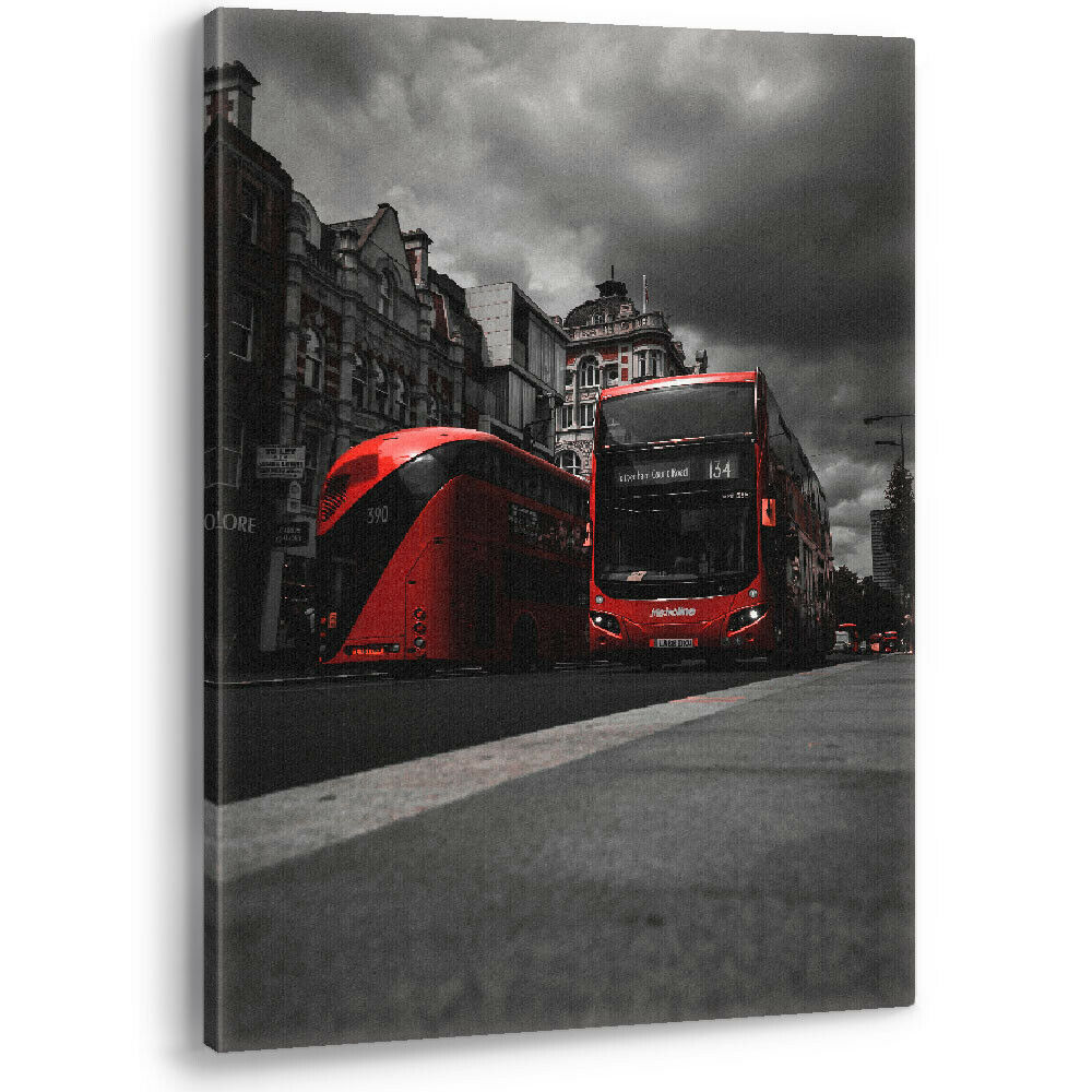 Red Bus Modern Bus Black & White Red London Luxury Canvas Wall Art Picture Print