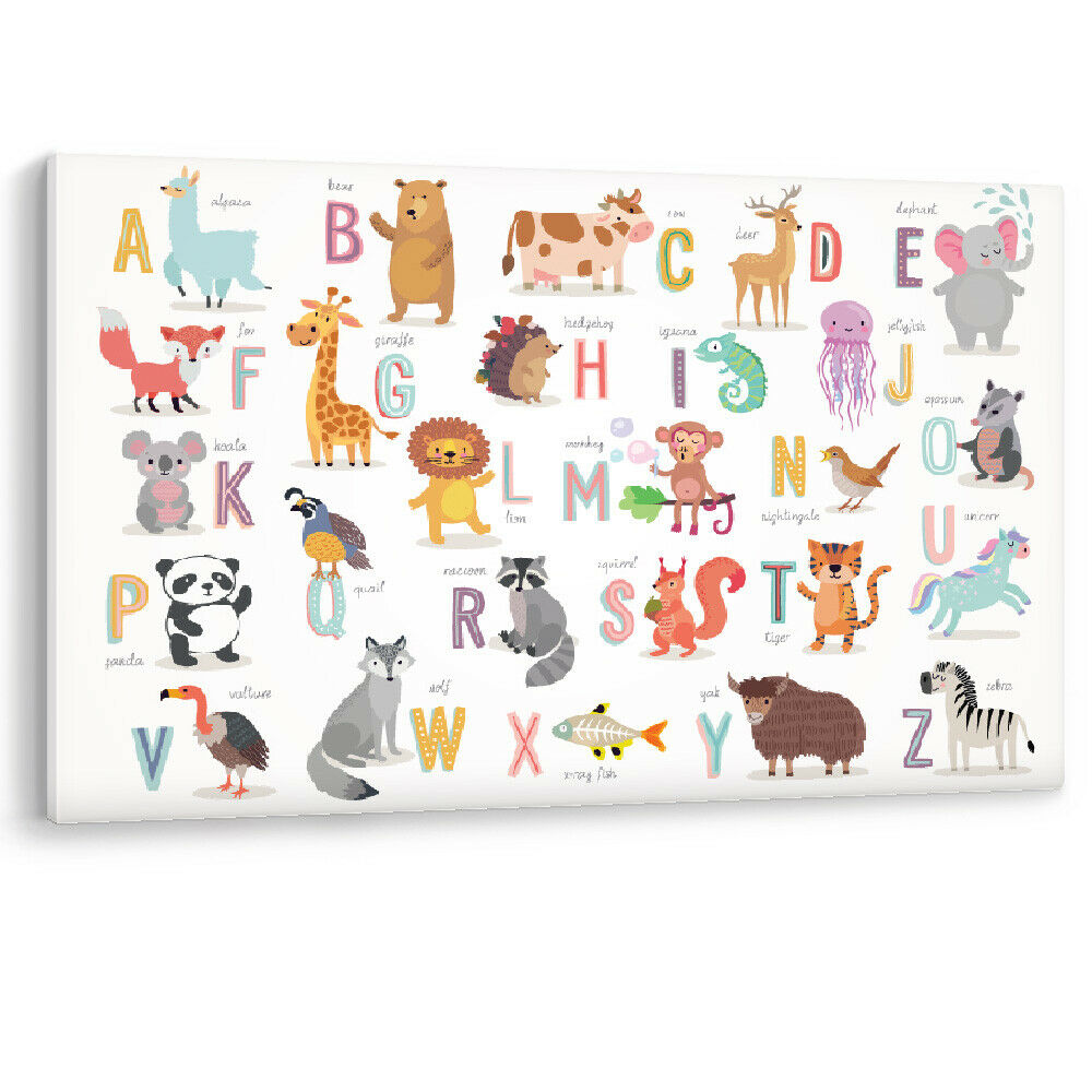 Cute Animals Alphabet Kids Child Framed Luxury Canvas Wall Art Picture Print