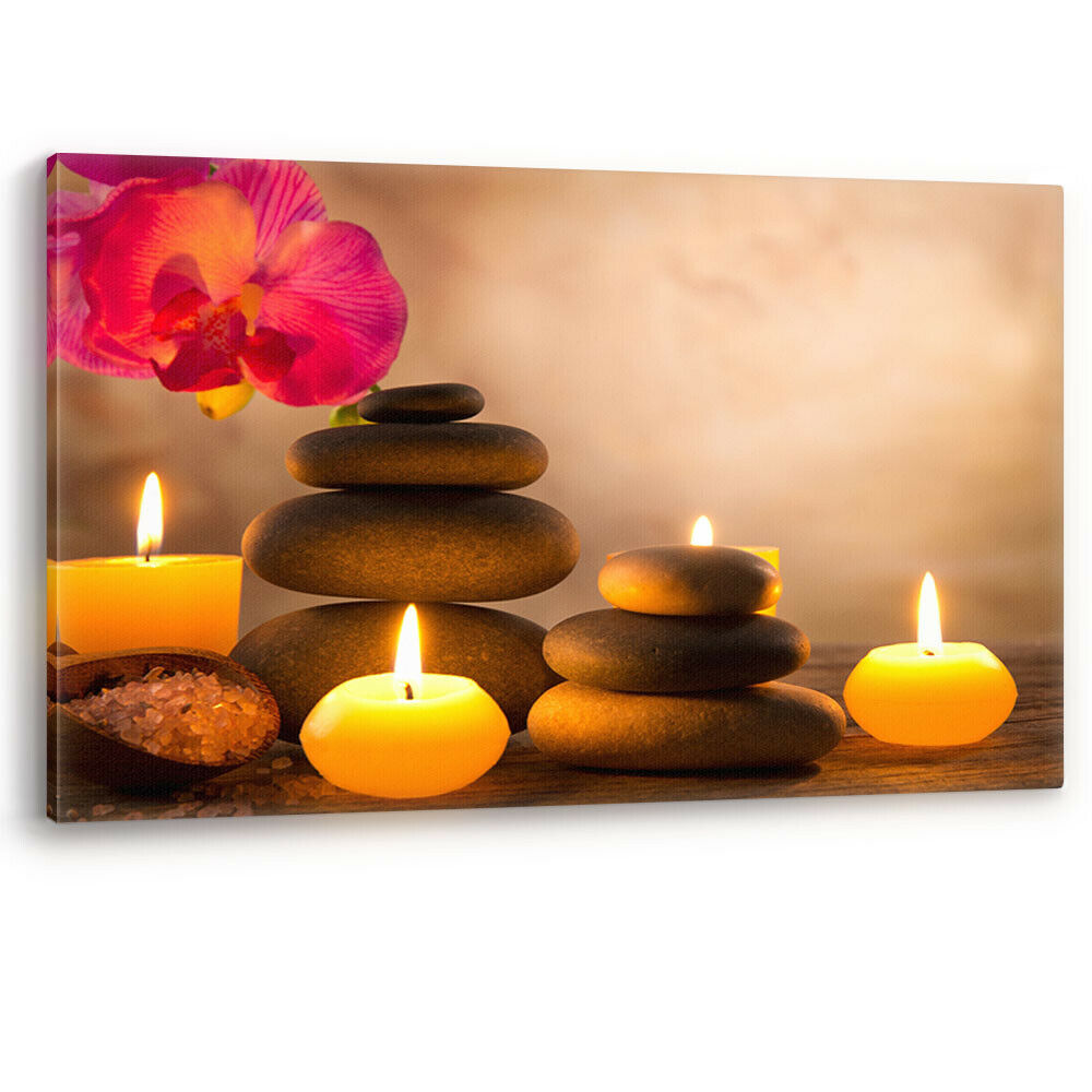 Aromatic Candles Flowers & Zen Stones Luxury Canvas Wall Art Picture Print