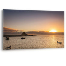 Load image into Gallery viewer, Lindisfarne Castle Holy Island Sunrise Boats Canvas Wall Art Picture Print
