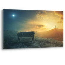 Load image into Gallery viewer, Manger and Crosses Star Sunrise Canvas Wall Art Picture Print Christian
