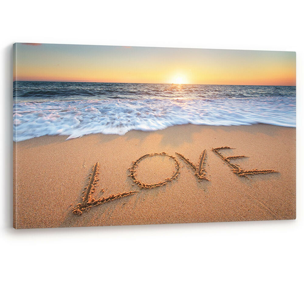 Love written in the Sand Beach Canvas Wall Art Picture Print Large Sizes