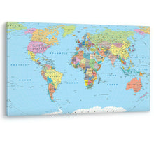 Load image into Gallery viewer, World Map with Countries &amp; Capitals Canvas Wall Art Picture Print Large Sizes
