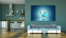 Load image into Gallery viewer, Blue Butterfly over Water Sparkling Canvas Wall Art Picture Print Large Sizes
