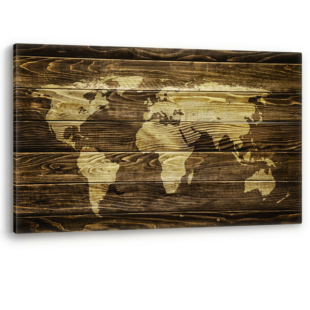 World Map on Wood Background Large Luxury Canvas Wall Art Picture Print