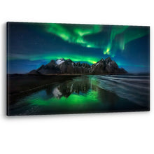 Load image into Gallery viewer, Northern Lights Green Stokksnes Iceland Framed Canvas Wall Art Picture Print
