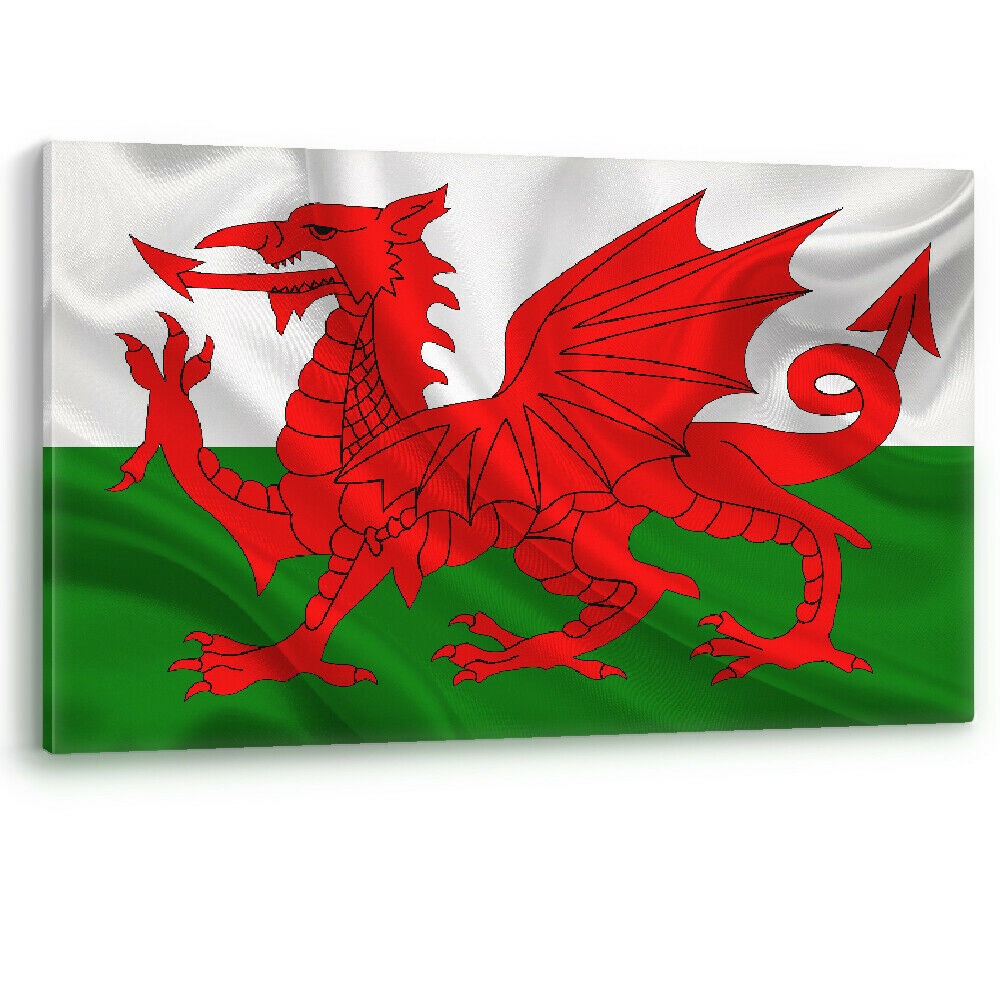 Wales Welsh Red Dragon National Flag Wind Framed Canvas Wall Art Picture Print