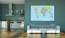 Load image into Gallery viewer, World Map with Countries &amp; Capitals Canvas Wall Art Picture Print Large Sizes
