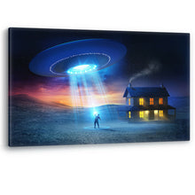 Load image into Gallery viewer, UFO Alien Abduction Spaceship House Canvas Wall Art Picture Print Large Sizes
