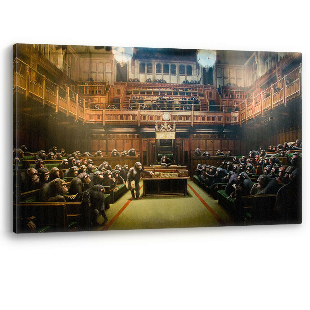 Banksy Devolved Parliament Monkey Artwork Canvas Wall Art Picture Print