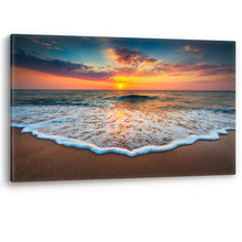 Load image into Gallery viewer, Sunrise on the Beach Ocean Waves Sand Canvas Wall Art Picture Print Large Sizes
