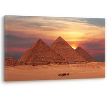 Load image into Gallery viewer, Ancient Pyramids at Sunset Giza Egypt Camel Framed Canvas Wall Art Picture Print
