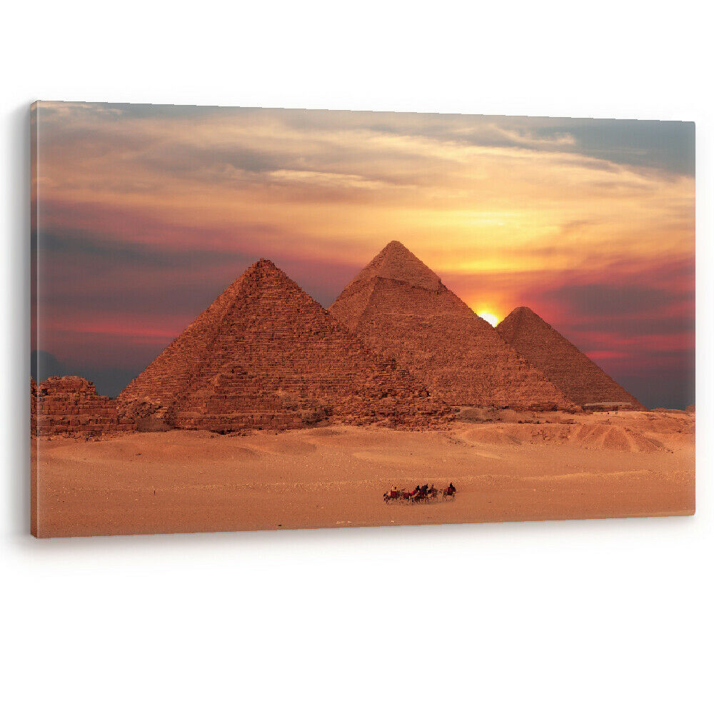 Ancient Pyramids at Sunset Giza Egypt Camel Framed Canvas Wall Art Picture Print