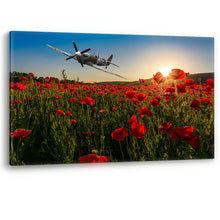 Load image into Gallery viewer, Spitfire over Poppy Field Sunset Poppies Remembrance RAF Canvas Picture Print
