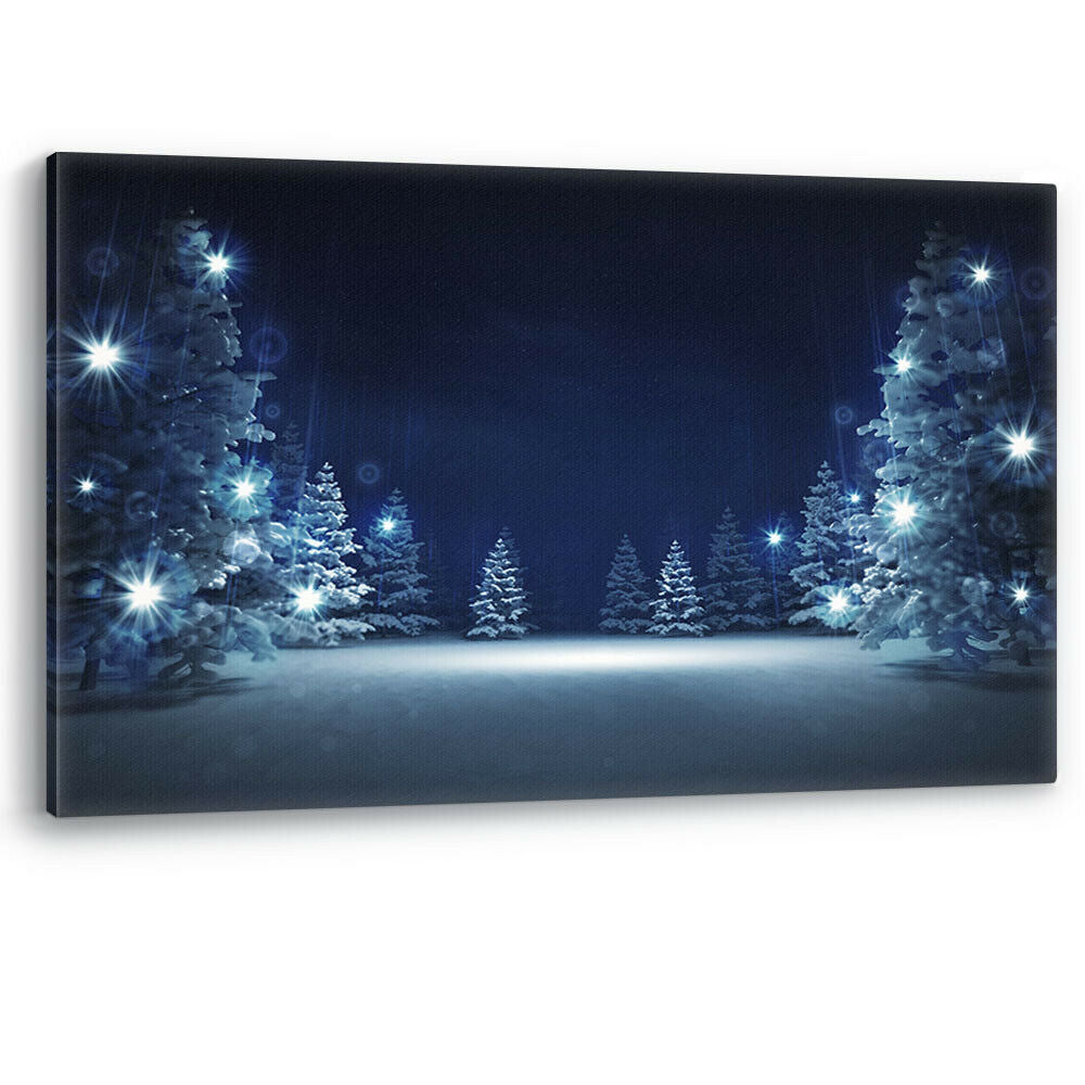 Winter Snow Trees Glittering Magic Christmas Canvas Wall Art Picture Print