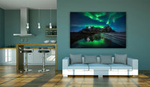 Load image into Gallery viewer, Northern Lights Green Stokksnes Iceland Framed Canvas Wall Art Picture Print
