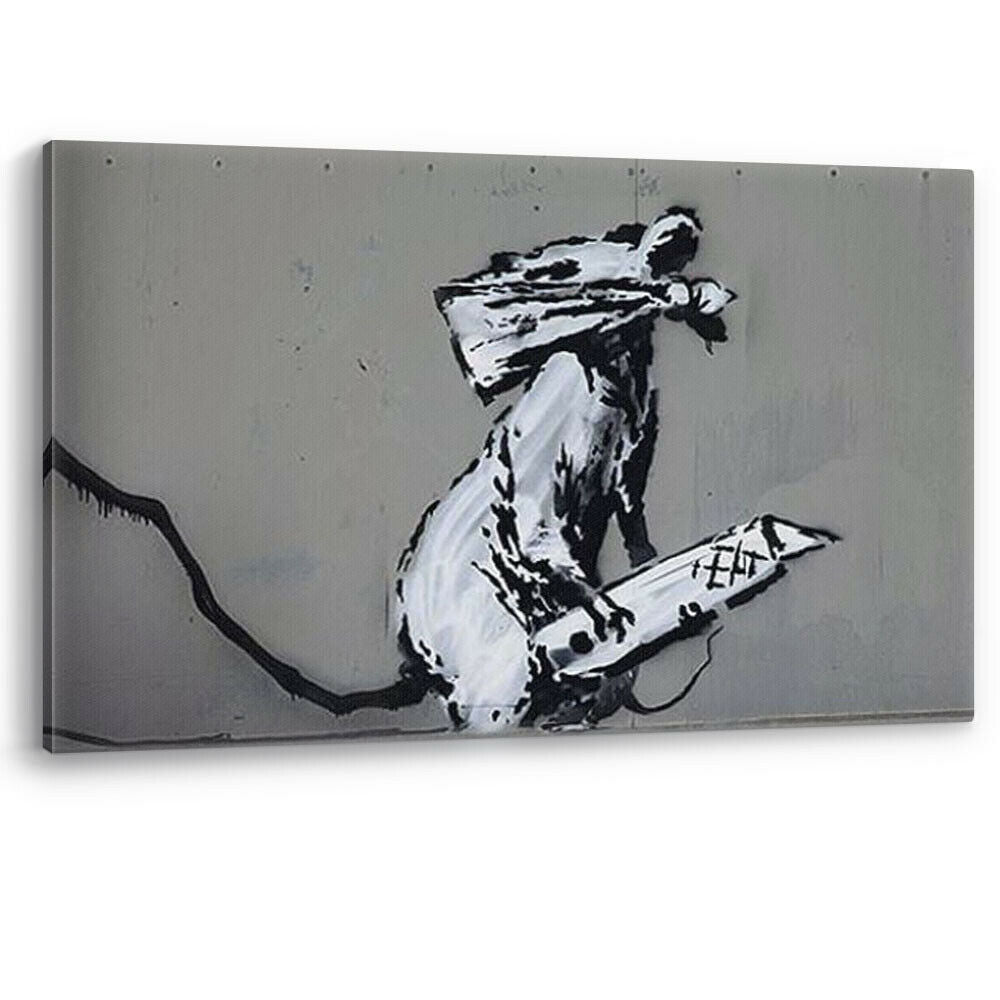 Banksy Rat with a Knife Paris Artwork Canvas Wall Art Picture Print Large Sizes