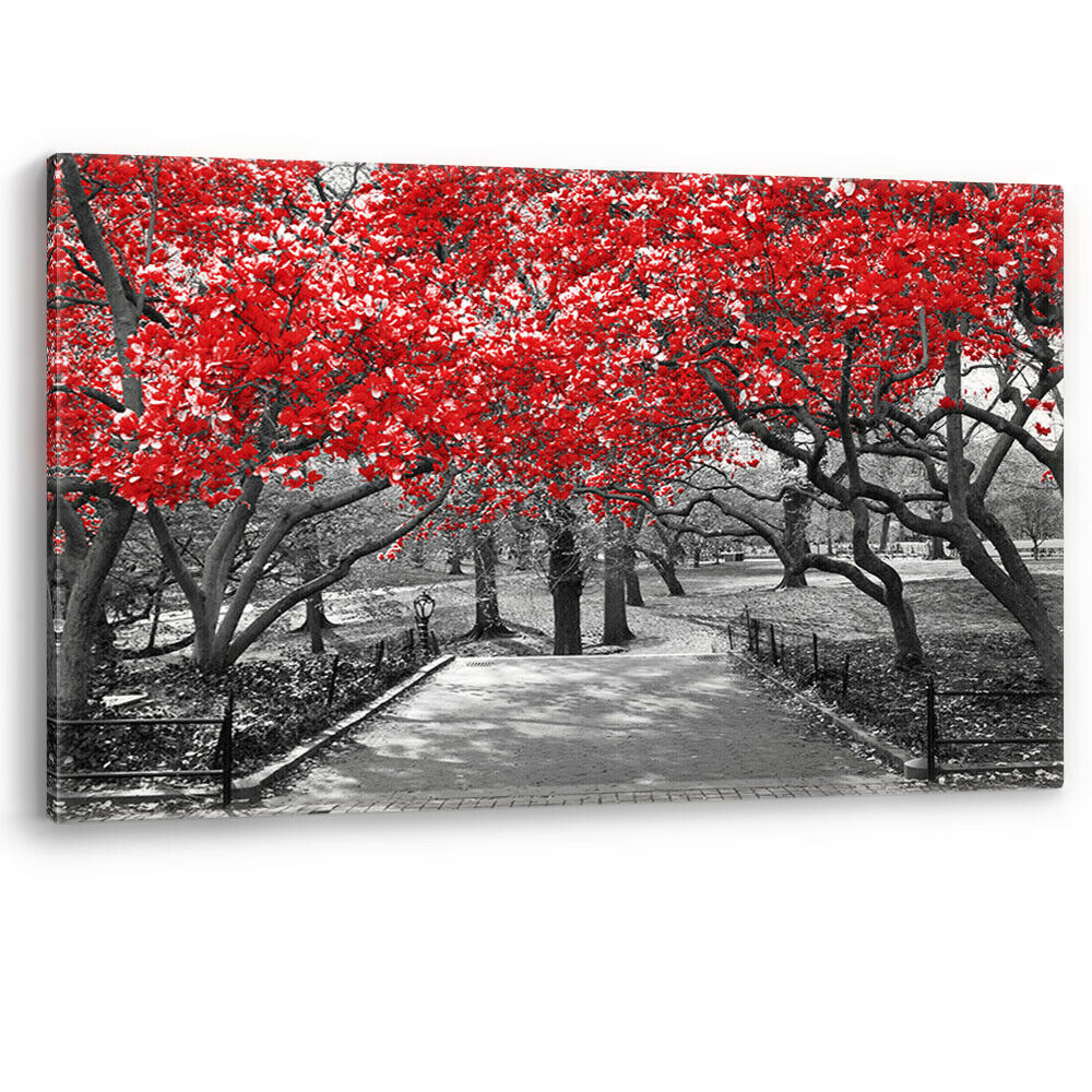 Red Trees in Central Park New York Large Luxury Canvas Wall Art Picture Print