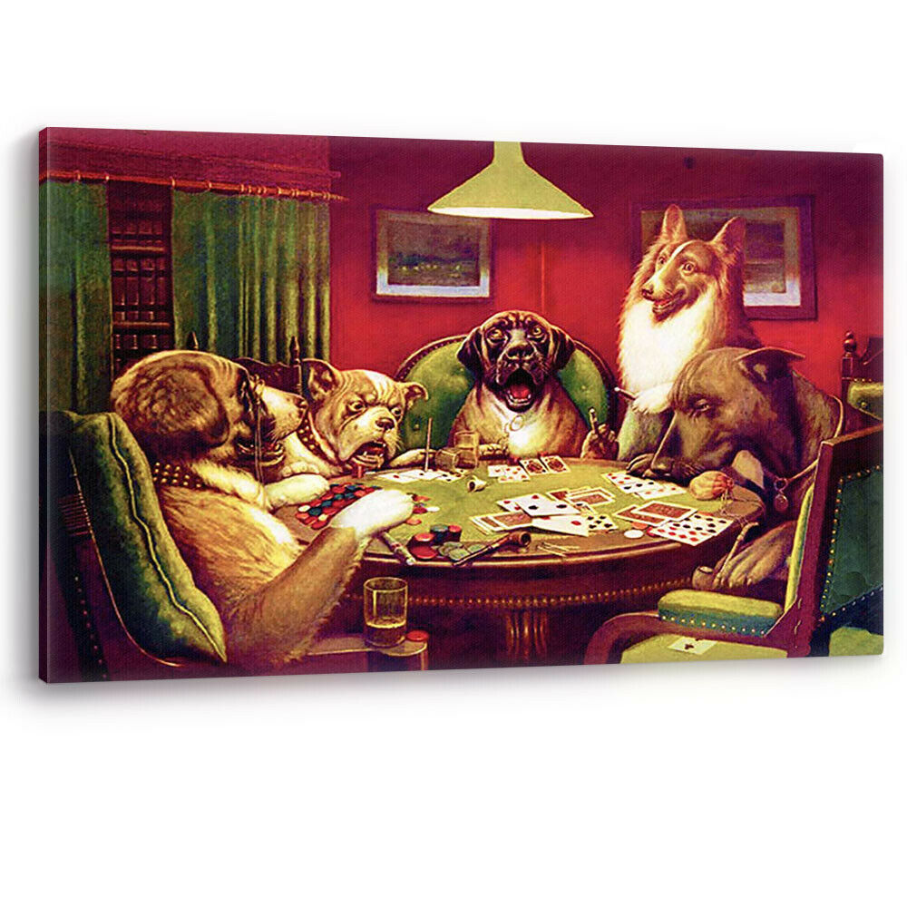 Dogs Playing Cards Vintage C.M Coolidge Canvas Wall Art Painting Picture Print