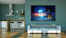 Load image into Gallery viewer, UFO Alien Abduction Spaceship House Canvas Wall Art Picture Print Large Sizes
