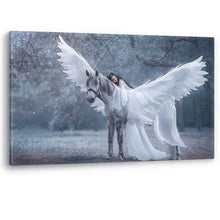 Load image into Gallery viewer, Girl on a Unicorn Canvas Wall Art Picture Print White Horse Mystical
