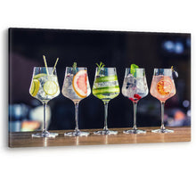 Load image into Gallery viewer, Gin in Wine Glasses on a Bar Counter Framed Luxury Canvas Wall Art Picture Print
