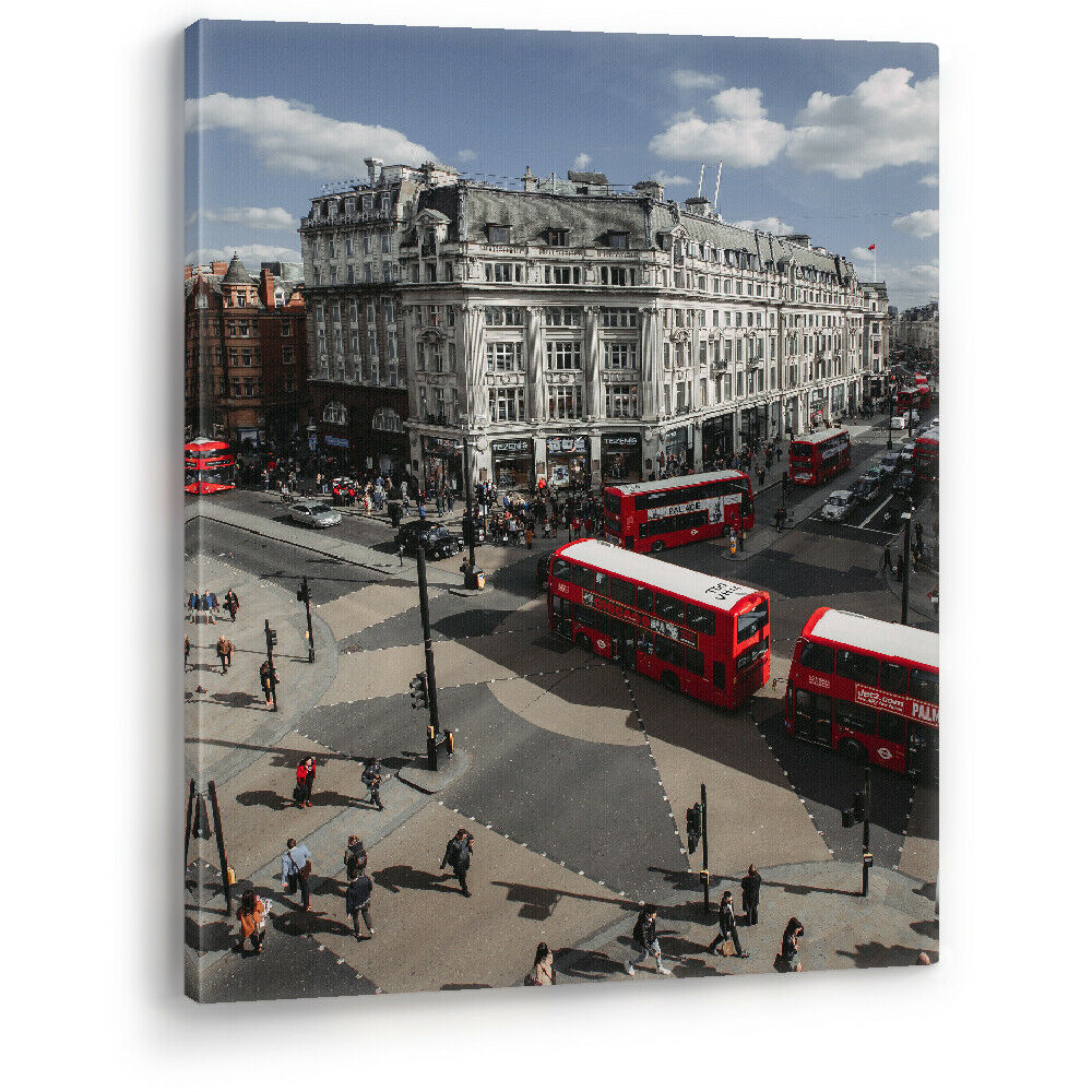 Red Buses in London Framed Canvas Wall Art Large Picture Print