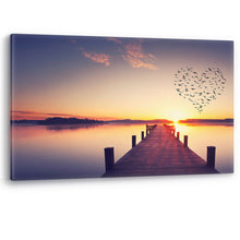 Load image into Gallery viewer, Love Birds Heart Shape Sunset Jetty Lake Large Canvas Wall Art Picture Print
