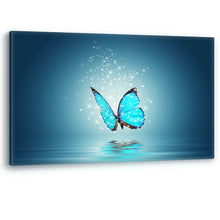 Load image into Gallery viewer, Blue Butterfly over Water Sparkling Canvas Wall Art Picture Print Large Sizes
