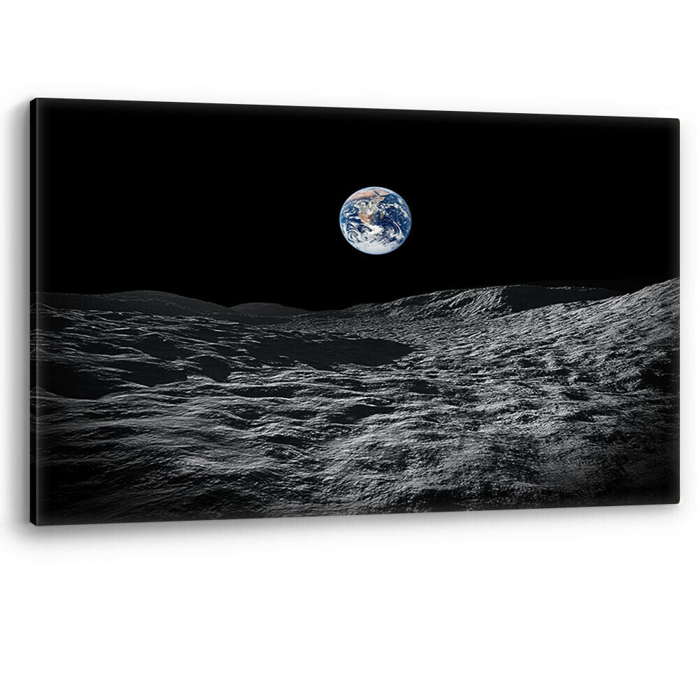 View of Earth from the Moon Space Canvas Wall Art Picture Print Large Sizes