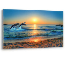 Load image into Gallery viewer, Dolphin Jumping at Thailand Beach Sunset Large Canvas Wall Art Picture Print
