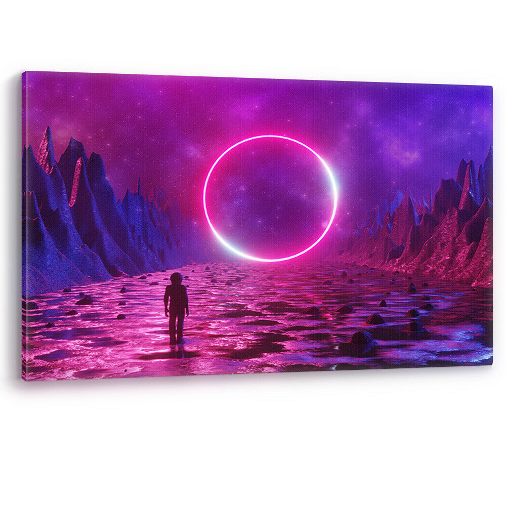 Astronaut on Alien Planet Eclipse Sci Fi Canvas Wall Art Picture Print